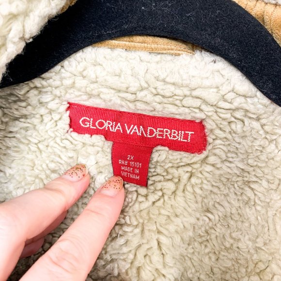 Vintage Gloria Vanderbilt tan corduroy sherpa collar quilted liner coat 2X - Picture 3 of 10